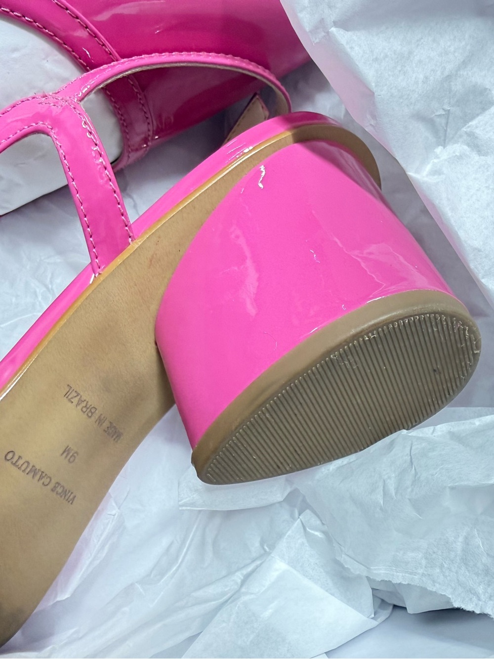 Vince Camuto Pink Patent Slingback Block Heel Pumps 2.5 Inch Heel - Picture 4 of 5